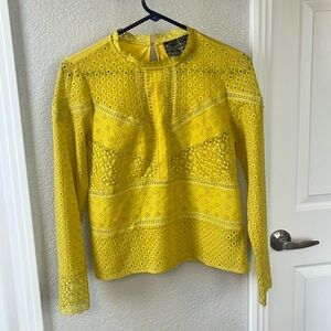 Anthropologie James Coviello Yellow Burnham Long Sleeve Lace Top XS